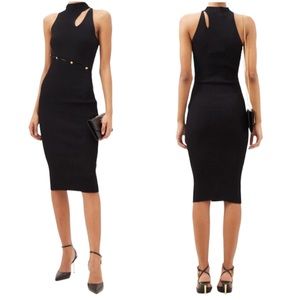 VERSACE Cutout Ribbed Knit Jersey Dress NEW Black WIth Gold Buttons Size 42